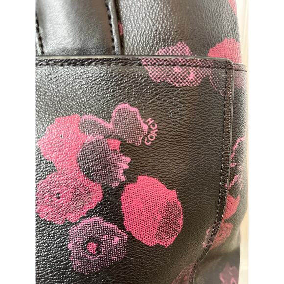 COACH Casey Halftone Floral Crossgrain Black Wine Satchel - Picture 4 of 11